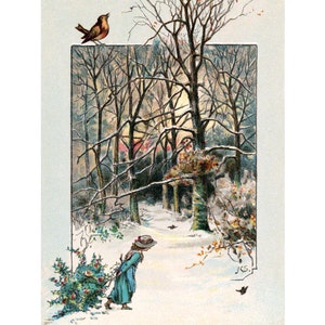 Christmas Card - Girl with Holly and Berries in the Snow - Holiday Notecard