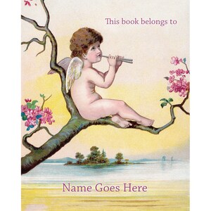 Angels Bookplates - Acid-Free or Self-Stick - Cherub Plays Flute - Personalized Gift