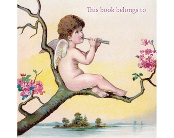 Angels Bookplates - Acid-Free or Self-Stick - Cherub Plays Flute - Personalized Gift