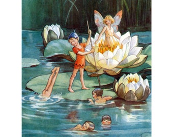 Fairy Card - Water Lily Fairies - Art Outside and In - Repro Margaret Tarrant