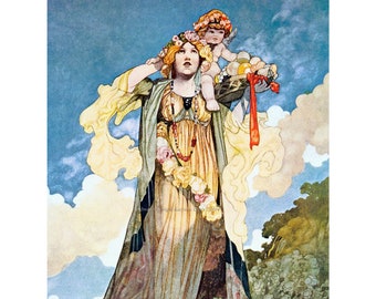 Goddess of Summer Card - Woman with Fruit and Flowers - Charles Robinson Artwork