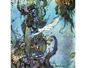 Mermaids Print - Mermaid Seeks Witches Potion - Edmund Dulac Repro