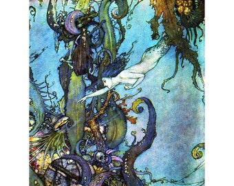 Mermaid Card - Seeks Witches Potion Under the Sea - Repro Edmund Dulac Artwork