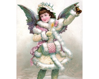 Christmas Angel Card - Angels Ring Tidings of Great Joy - Victorian Style Holiday Card