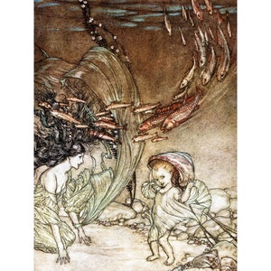 Magical Nursery Art: Baby Fairy Under Water - Arthur Rackham Print - Unique Baby Shower Gift