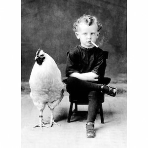 Chicken Boy Magnet - Child Smokes Cigarette with his Rooster Fridge Magnet