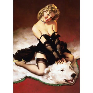 Sexy Refrigerator Magnet - Pinup Girl Poses on Bear Rug - Risque Fridge Magnets