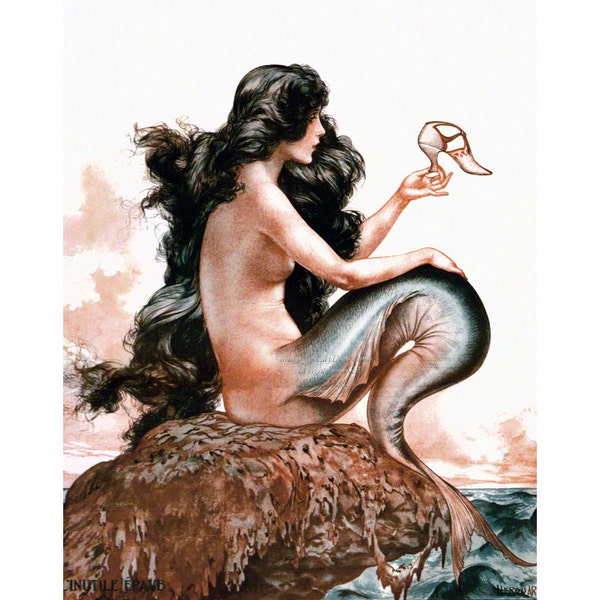 Mermaid Print - Wishes for Feet to Wear Shoes - Repro Herouard La Vie Parisienne