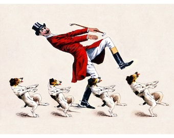 Fox Hunter Print - Foxhounds Dance - Dogs and Man or Woman Dancing - Equestrian Equestrienne Horseback Rider