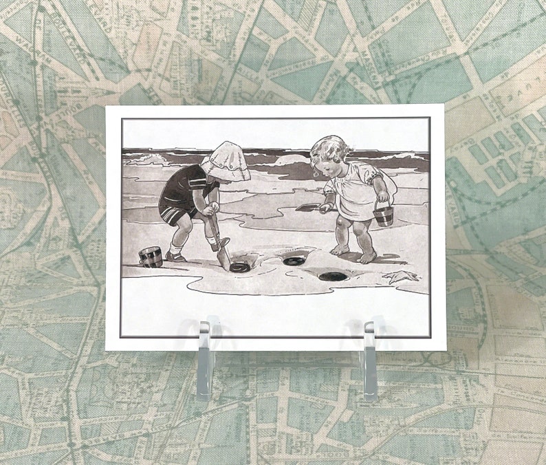 Beach Magnet Kids Dig in The Sand Fridge Magnet Vintage Style Repro Ruth Mary Hallock image 2