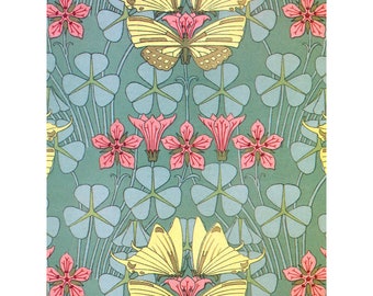 Art Deco Card - Butterflies and Flowers and Clovers - Maurice Verneuil