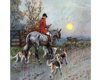Horse Fridge Magnet - Fox Hunting Under a Full Moon Riding To Hounds