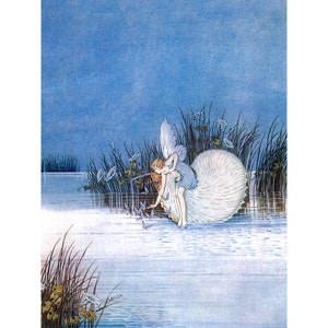 Fairy Card - Blue Nautilus Faerie with Butterflies - Fae Notecard - Ida Rentoul Outhwaite