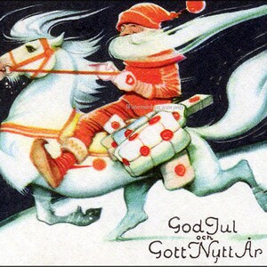 Santa Claus Card - Scandinavian Christmas Horse - Artelius Artwork