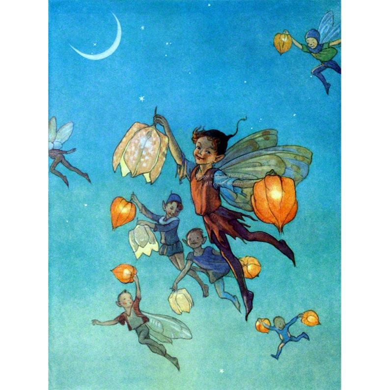 Fairy Print Flower Fairies Wall Art Faerie Lanterns Repro Margaret Tarrant image 1