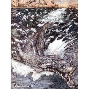 Sea Serpent Print - Ocean Monster Fantasy Art - Arthur Rackham