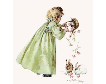 Easter Bunnies Card - Maud Humphrey Girl Greeting Card