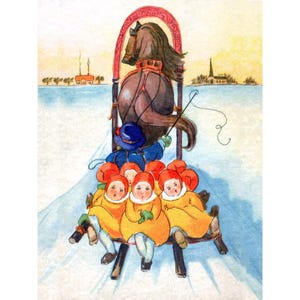Christmas Card - Horse Drawn Sleigh with Kids - Holiday Notecard