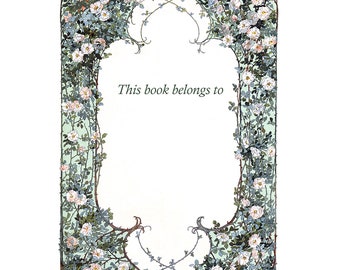 Art Nouveau Bookplates - Self Stick or Acid Free - Border of Pink and White Roses - Gift for Reader