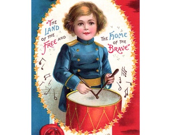 Patriotic Greeting Cards - Drummer Boy Fourth of July Notecard - Repro Ellen Clapsaddle - Vintage Style Patriotism