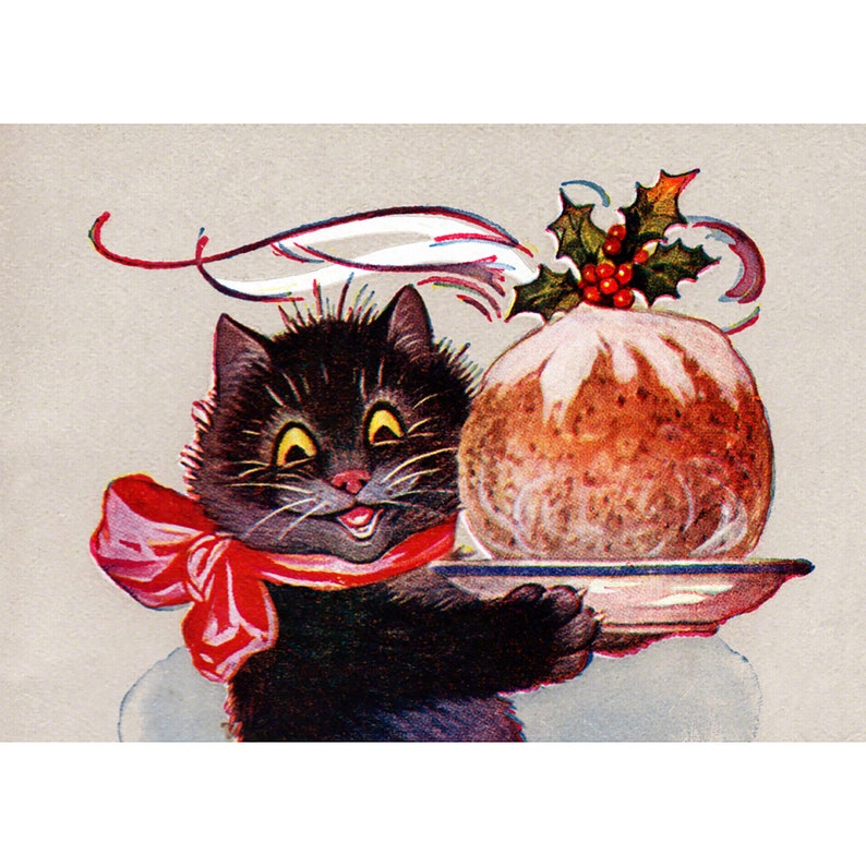 Christmas Magnet Cat with Plum Pudding Fridge Magnet Stocking Stuffer Gift image 1