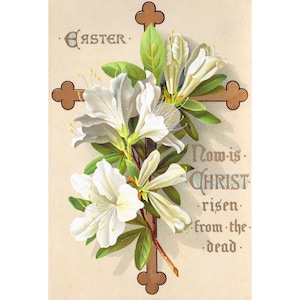 Easter Card Lilies with Cross Religious Theme Christian Holiday Notecard