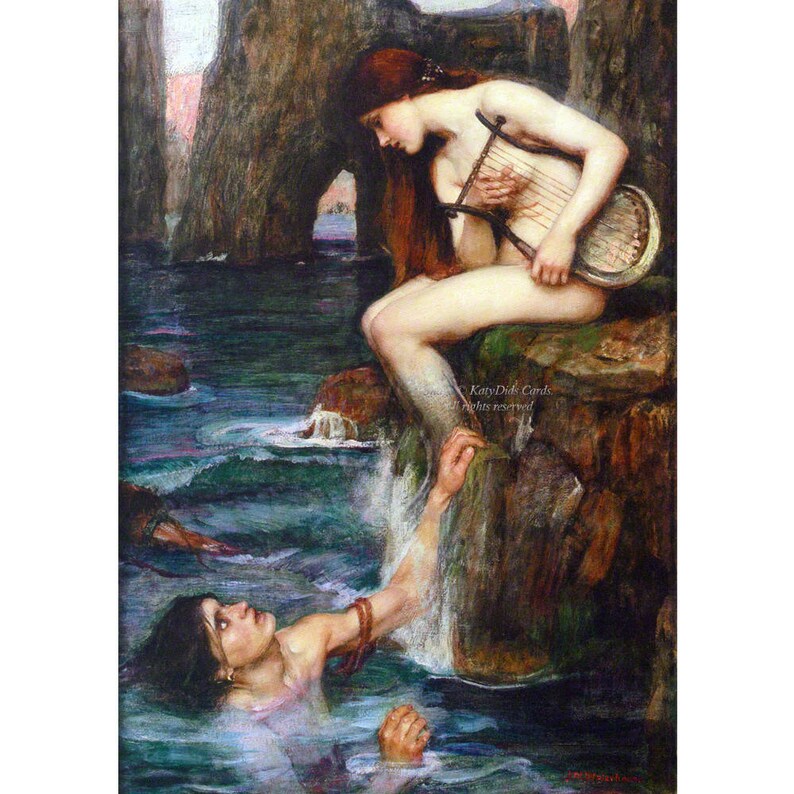 Repro JW Waterhouse The Siren Lures Men with her Songs Mermaid Print