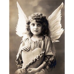 Angel Greeting Card Valentine Card Little Girl with Wings and Heart image 1