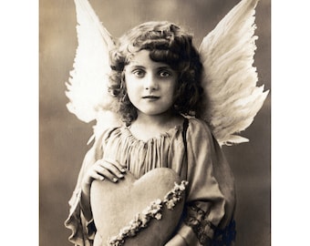 Angel Greeting Card - Valentine Card - Little Girl with Wings and Heart