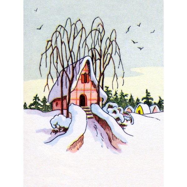 Holiday Card - Winter Cabin - Christmas or New Year Greeting Card