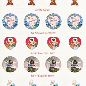 Valentines Day Stickers 1 Envelope Seals Hearts & Flowers Set of 8 Indv or 20 1.5 inch Seals image 1