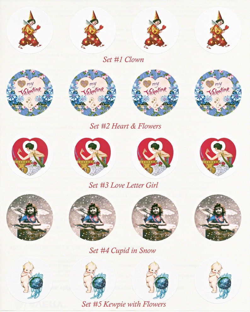 Valentines Day Stickers 1 Envelope Seals Hearts & Flowers Set of 8 Indv or 20 1.5 inch Seals image 1