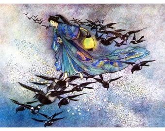 Goddess Card - Magpies Fly - Star Lovers - Warwick Goble