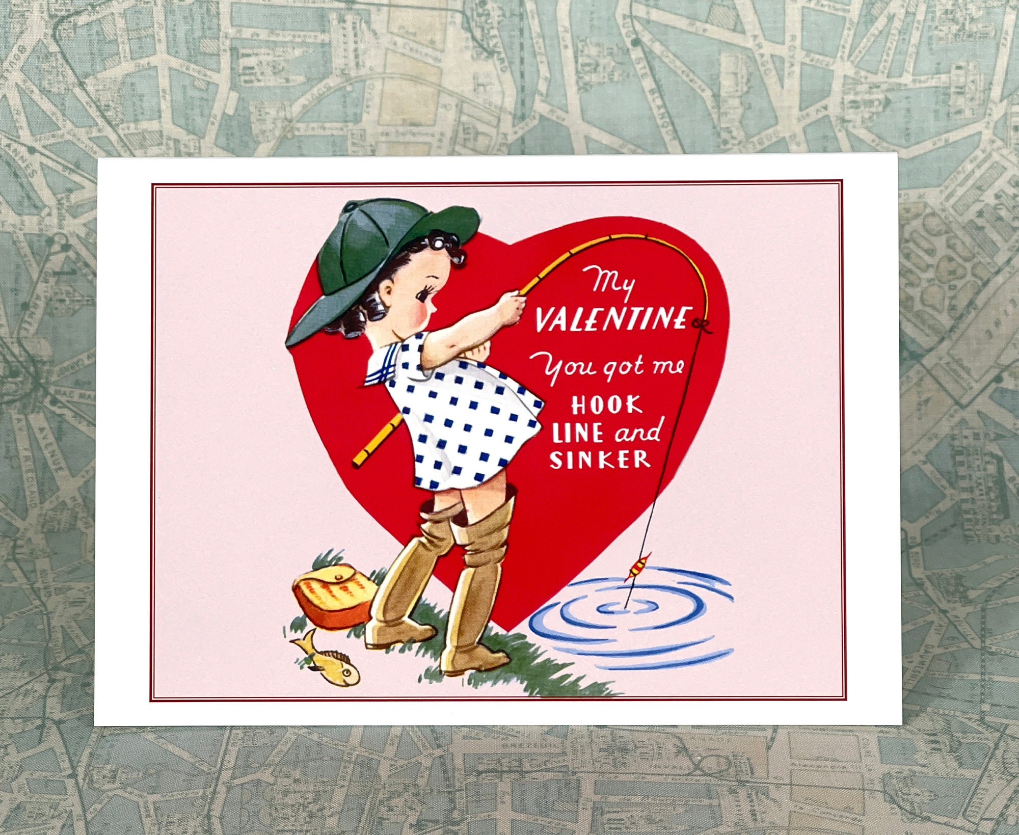 Vintage Unused Valentine Card With Bear Diving Into Water Swimming Swim by  A-meri-card 