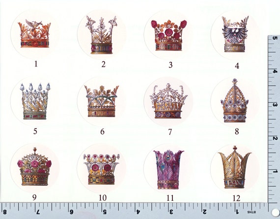 Crown Stickers Twelve 1.5 Inch Seals Repro Anton Seder Crowns 