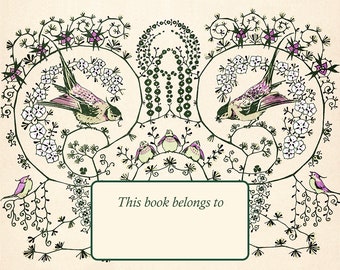 Art Nouveau Bookplates - Self Stick or Acid Free - Birds and Flowers - Repro Paul Lang