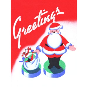 Christmas Card - Santa Claus with Presents - Retro Holiday Notecard
