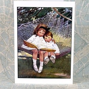 Siblings Read Card Children in a Hammock Reading Notecard Repro Jessie Willcox Smith image 2