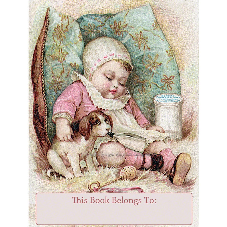 Baby Book Bookplates Sleeping Baby With Puppy Girl or Boy Etsy