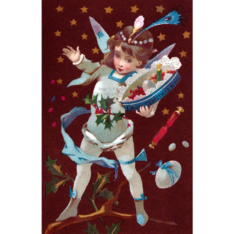 Christmas Fairy Card Victorian Faerie with Gifts Yule Greeting Card image 1