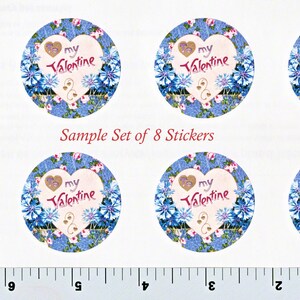 Valentines Day Stickers 1 Envelope Seals Hearts & Flowers Set of 8 Indv or 20 1.5 inch Seals image 2