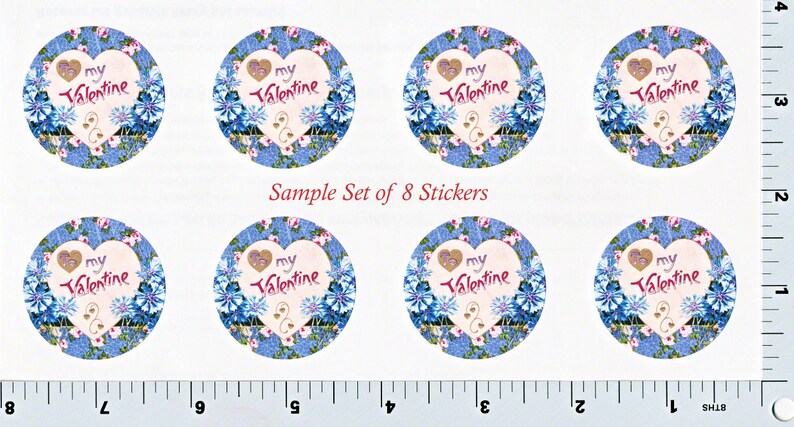 Valentines Day Stickers 1 Envelope Seals Hearts & Flowers Set of 8 Indv or 20 1.5 inch Seals image 2