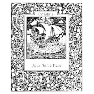 Ex Libris Bookplates - Art Nouveau Sailing Ship - Acid-Free or Self-Stick