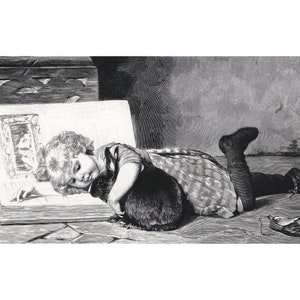 Bunny Card - Victorian Girl with Bunny Rabbit and Book Notecard