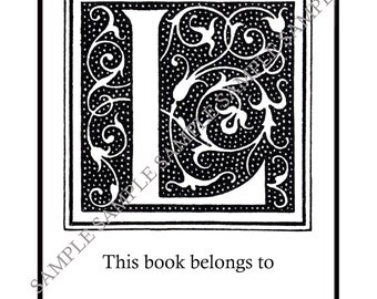 Monogram Bookplates - Acid-Free or Self-Stick - Art Deco Alphabet Initials to Choose From - 1 Letter Per Set