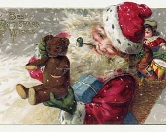 Christmas Card - Santa Claus with Teddy Bear - St. Nicholas Notecard