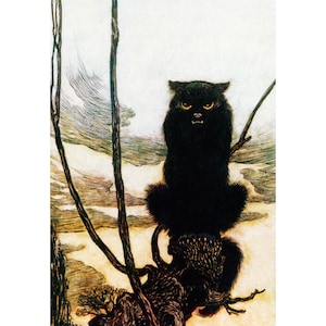 Black Cat Print - Shape Shifting Witch - Arthur Rackham