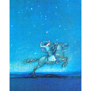 Prince Rides Horse Under A Starry Sky - Card for Boy - Repro John Bauer