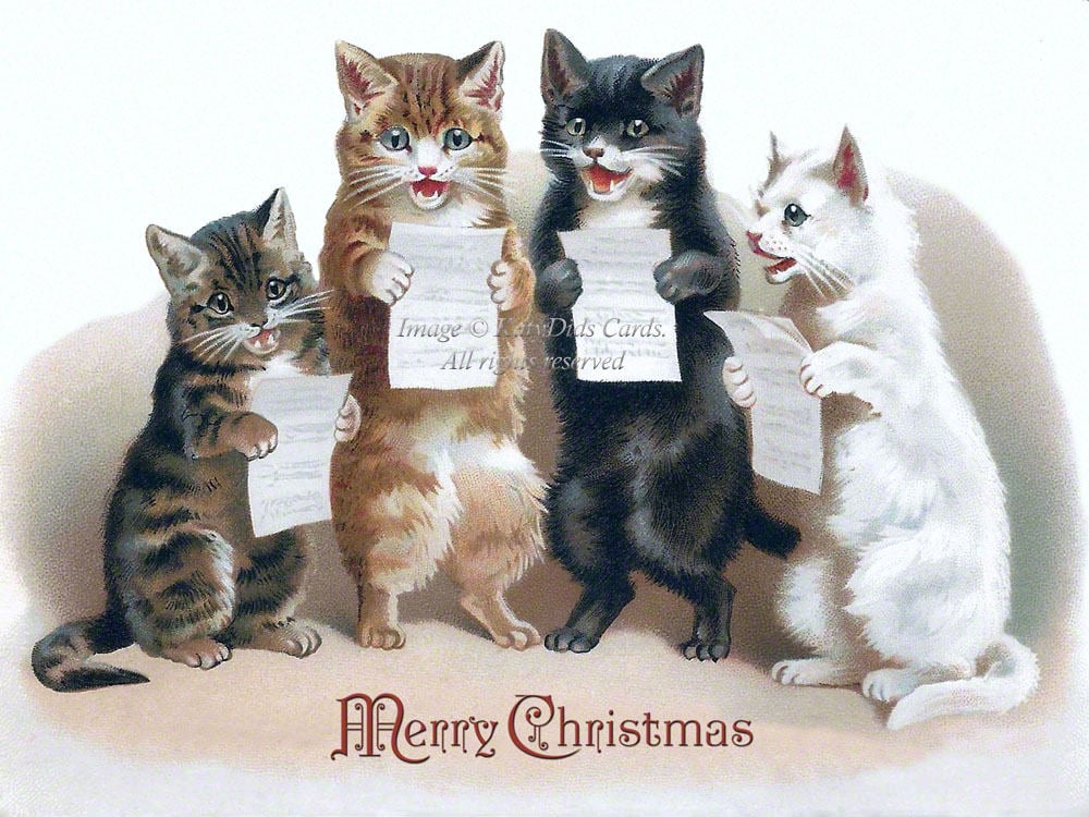 Cats Christmas Card Kittens Sing Carols Repro Helena Etsy