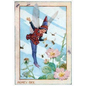 Honey Bee Fairy Card - Honeybees and Flowers - Repro Margaret Tarrant